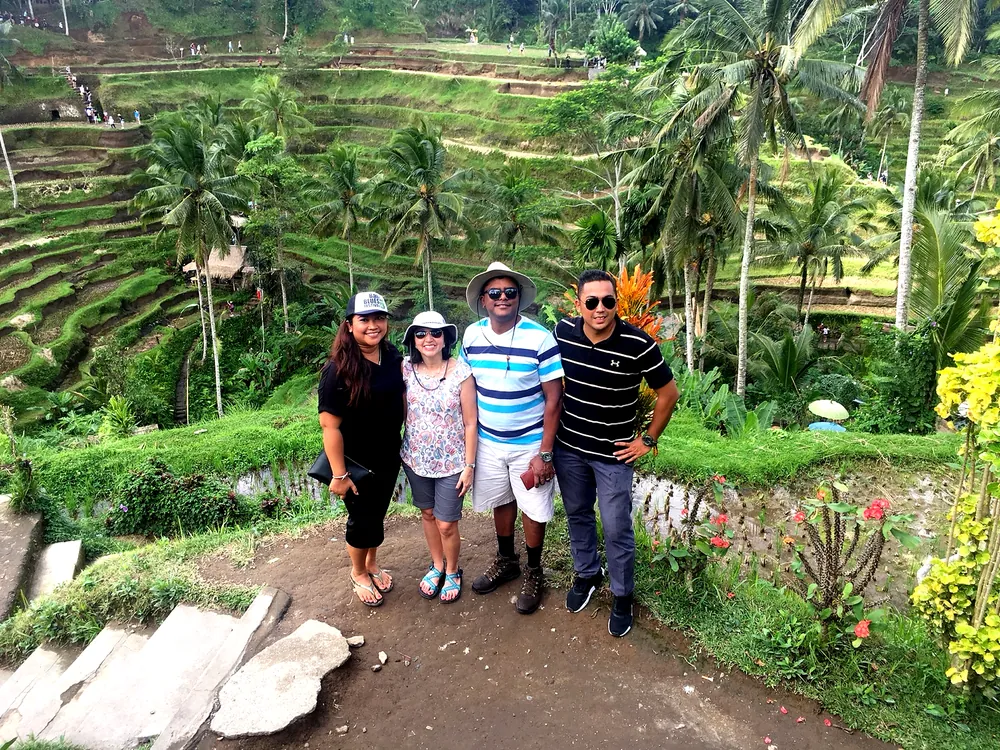 Students at Bali rice terraces learning about sustainable agriculture and local wisdom