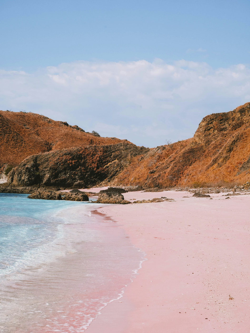 Pink Beach in Komodo National Park seen from the water